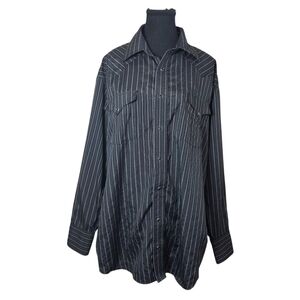 Panhandle Slim Black With Silver Threads And Pearl Snap Buttons Shirt Size XL